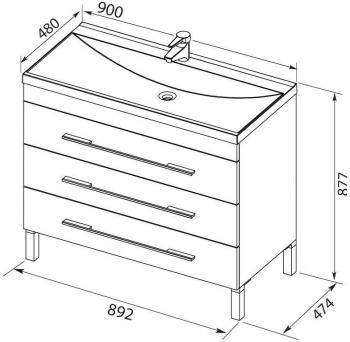 Тумба с раковиной AQUANET Верона 90 (напольная 3 ящика)