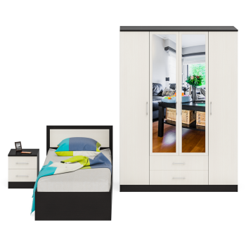 Спальня СВК Фиеста № 2 Кровать 0900 + Тумба + Шкаф 4-х створчатый