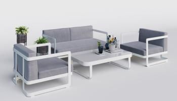 каркас белый/подушки серые/столешница белая глянцевая