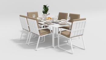 каркас белый / подушки бежевые / столешница белая глянцевая