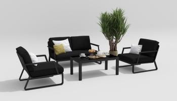 каркас темно-серый карбон/подушки черные/столешница черная глянцевая