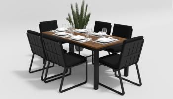 каркас темно-серый карбон/подушки черные/столешница тик