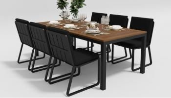 каркас темно-серый/подушки черные/столешница тик