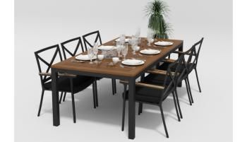 каркас темно-серый карбон/подушки черные/столешница тик