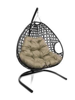 Подвесное кресло M-group ДЛЯ ДВОИХ ЛЮКС с ротангом чёрное